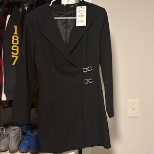 Zara Black Blazer Dress with Silver Buckles